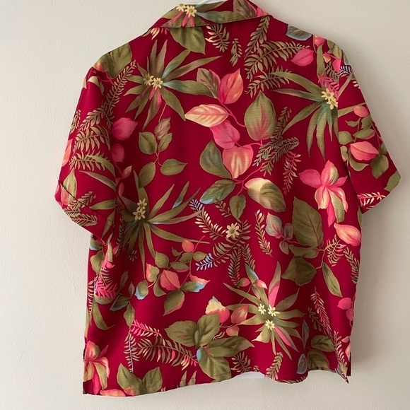 Sag Harbor Hawaillian Size L Burgundy Floral Short Sleeve Button Down Shirt - Picture 5 of 5